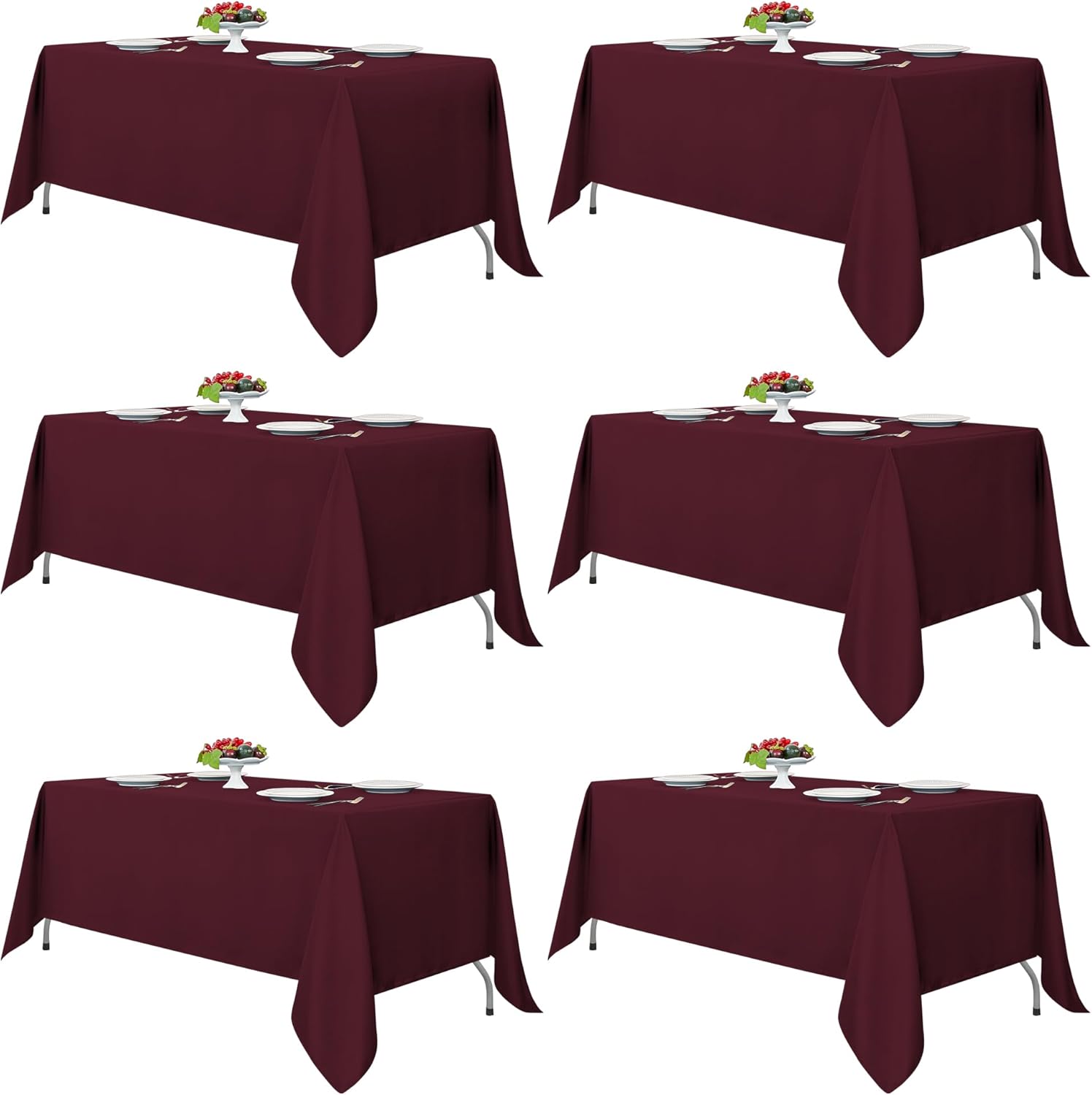 Fitable Burgundy Tablecloths for 6-8 Foot Tables - 6 Pack