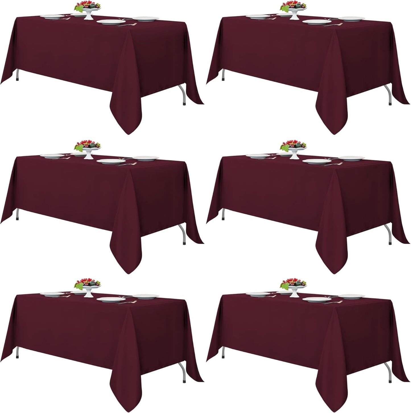 Fitable Burgundy Rectangle Tablecloths for 6 Foot Tables - 6 Pack