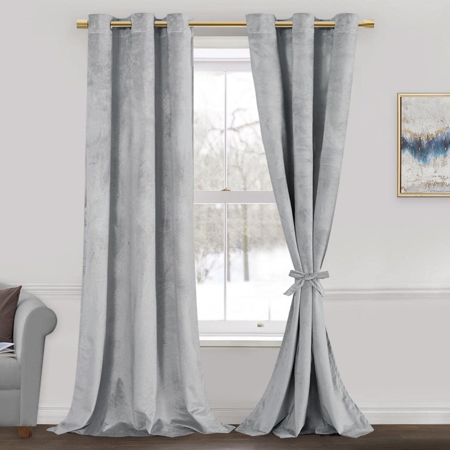 Soft Silver Grey Velvet Curtains for Room Darkening and Privacy