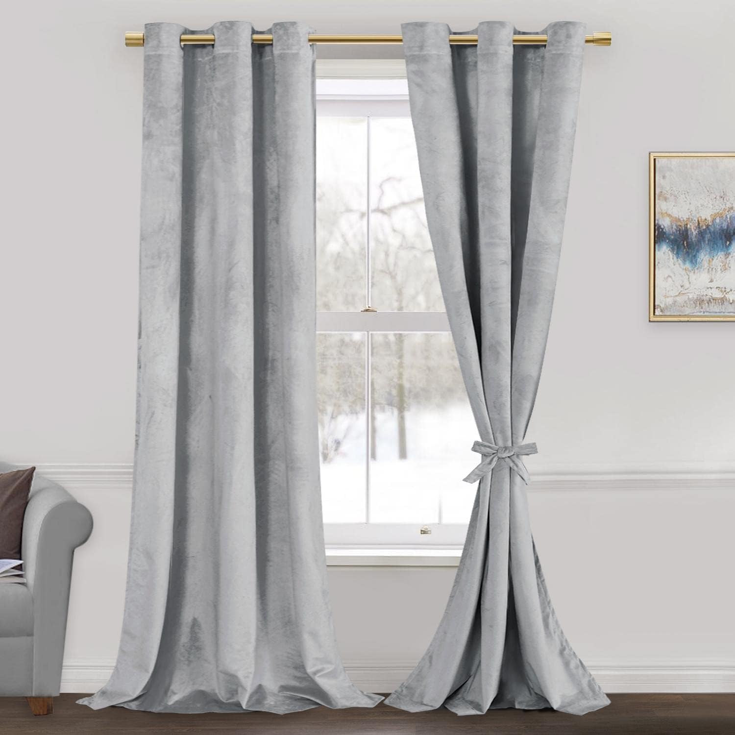 Soft Silver Grey Velvet Curtains for Room Darkening and Privacy