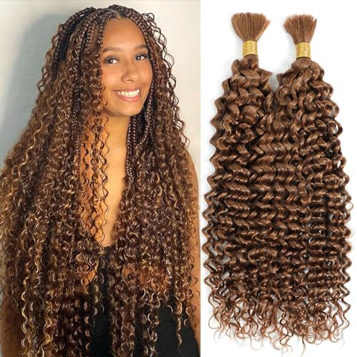 DMKEEP Water Wave Brown Bulk Human Hair for Braiding 20 in