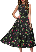 Vintage Polka Dot Floral Women's Mid-Calf Cocktail Dress - Flattering