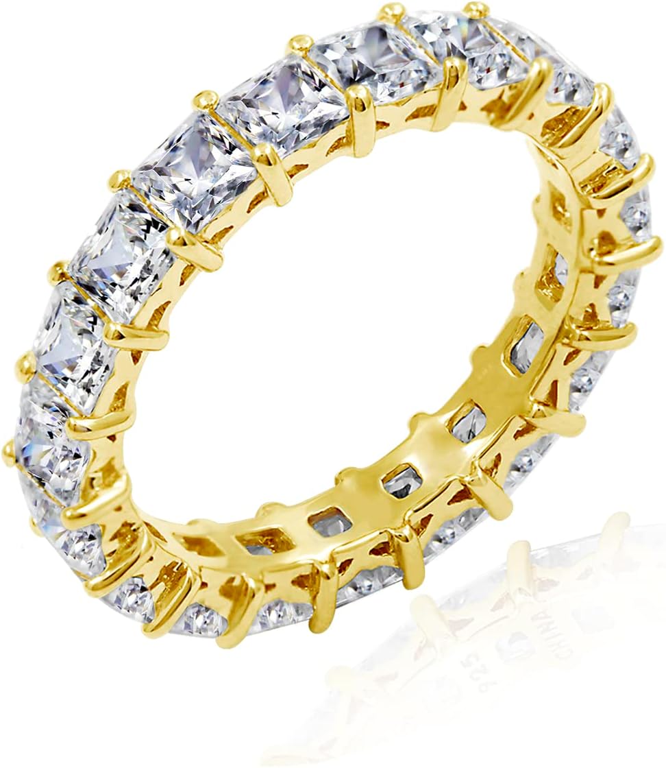 Elegant 4mm Princess Cut Eternity Band Ring in Sterling Silver
