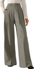 Arach&Cloz Women's Wrinkle-Free Pleated Wide Leg Pants - Office