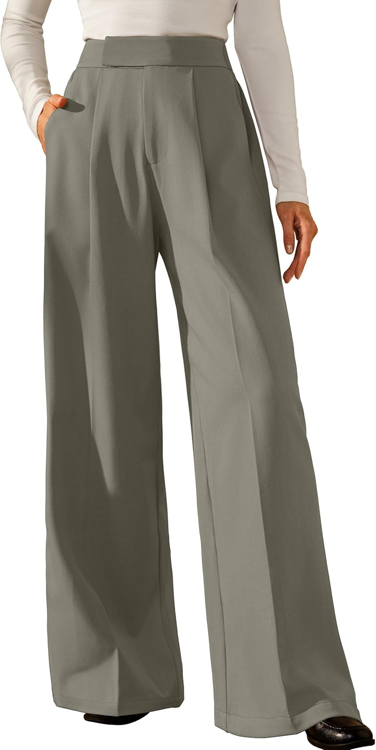 Arach&Cloz Women's Pleated Wide Leg Pants for Business Style
