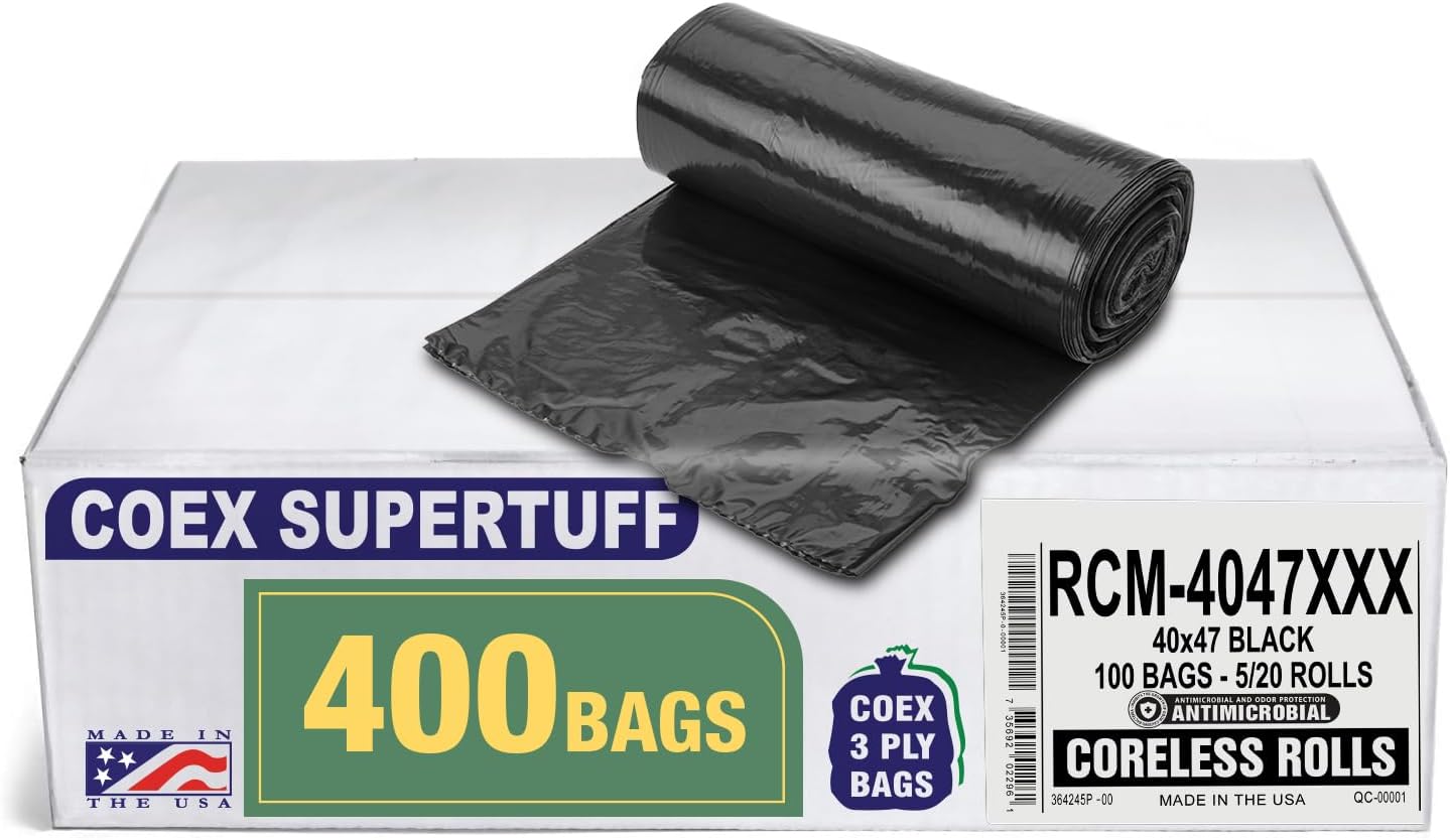 Aluf Plastics 3 Ply Trash Bags - Heavy Duty 45 Gallon Size