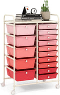 LDAILY 15 Drawer Rolling Storage Cart - Classroom & Craft Organizer