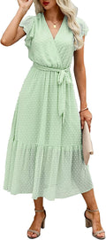 Bohemian Floral Wrap V Neck Ruffle Midi Dress - Flattering Summer SOFT