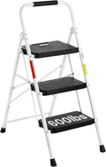 3-Step Ladder Folding Step Stool 600lbs Capacity - Sturdy Steel