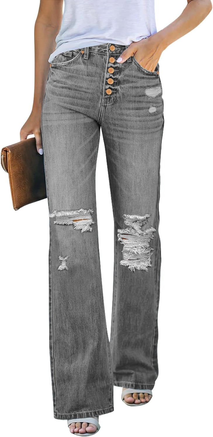 High Waisted Ripped Flare Jeans for Women - Distressed Style
