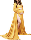 Long Sleeve Sweetheart Maternity Gown for Photoshoots - Wrap Split