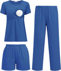 3 Piece Postpartum Nursing Pajamas Set for Women - Short Sleeve