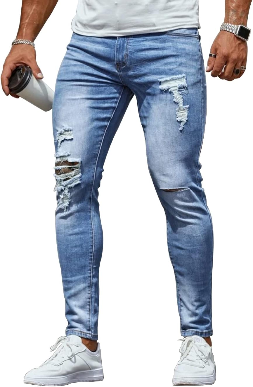 HUNGSON Men's Ripped Skinny Jeans for a Stylish Casual Look
