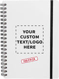 100 White Spiral Notebooks with Elastic Band Pack - Customizable Text