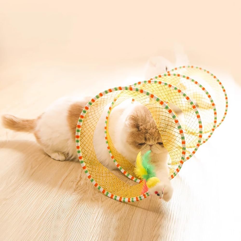 Interactive Cat Tunnel with Toy Feather Mouse - Exercise & Playful Fun!