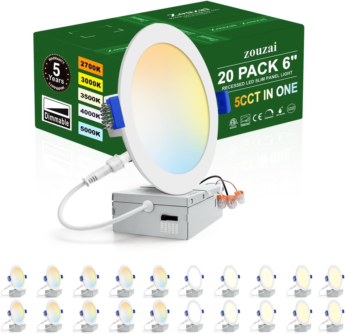 zouzai 20 Pack 6 Inch Ultra-Thin LED Recessed Ceiling Light