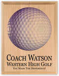 Golf Coach Gift Plaque Trophy - Signable Solid Maple Coach Award