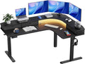 HUANUO L-Shaped Standing Desk: Electric Height Adjustable with Power Outlets & LED Strip