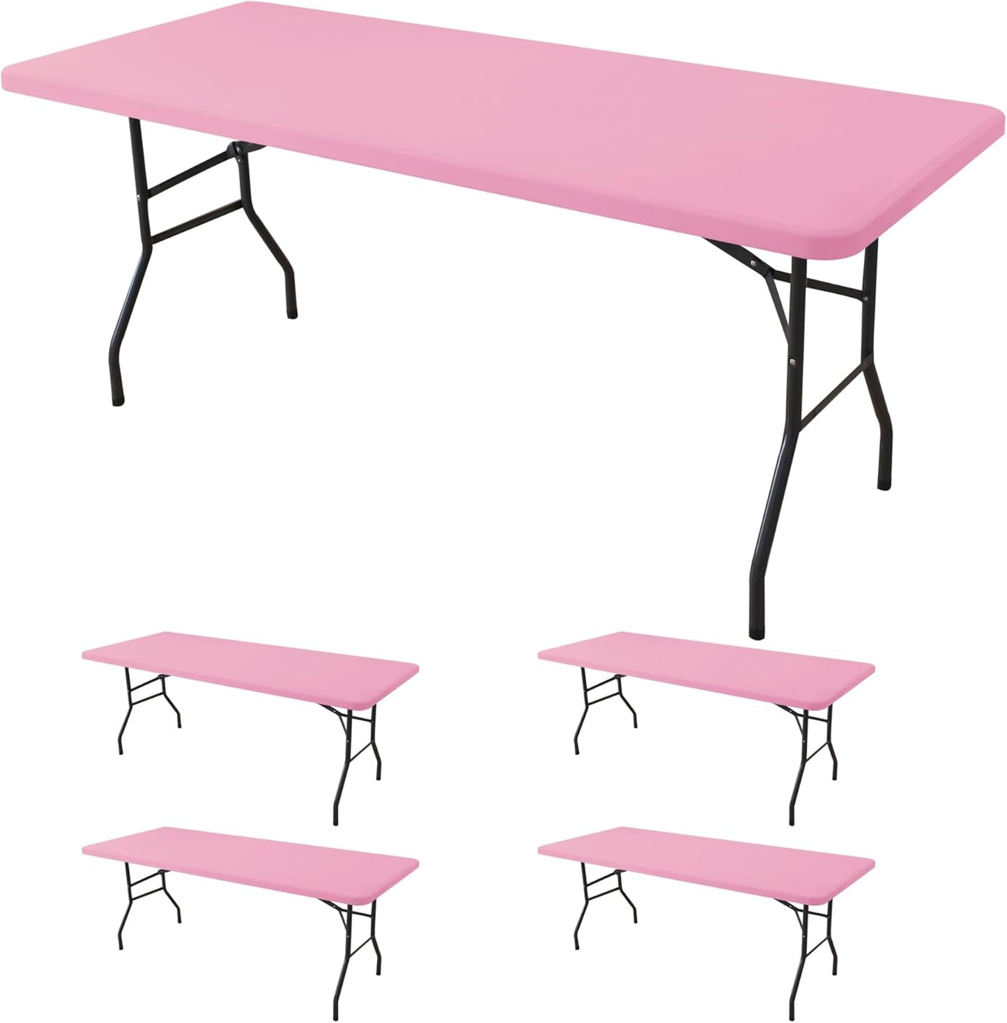 Fitted Tablecloth for 8 Foot Rectangle Tables - 4 Pack Pink