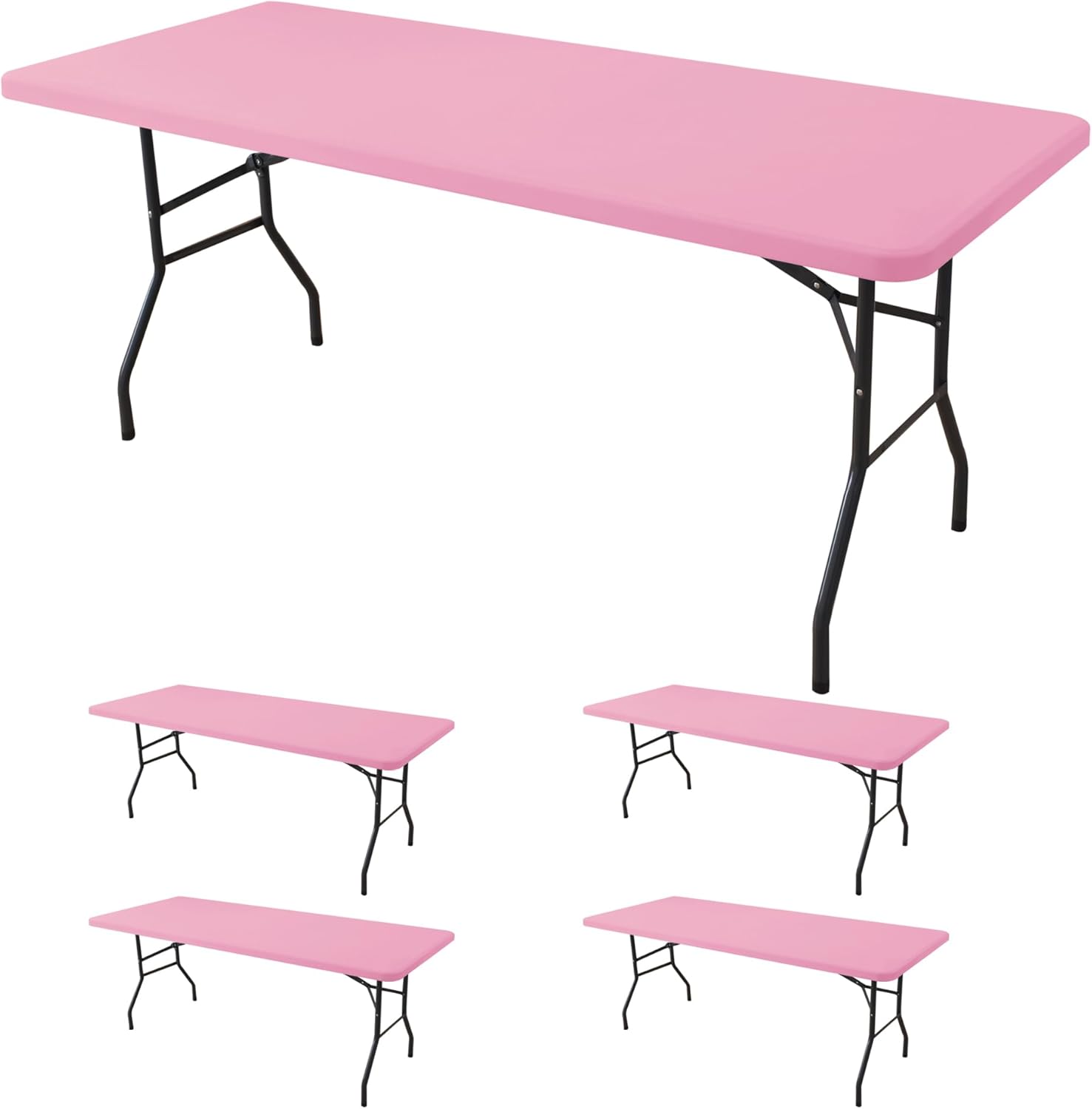 Fitted Tablecloth for 8 Foot Rectangle Tables - 4 Pack Pink