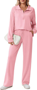 Women's 2-Piece 1/2 Zip Sweatsuit - Loose Fit Straight Leg Set