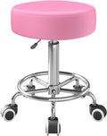 Rolling Stool PU Leather 360 Swivel - Comfortable Heavy Duty Seat