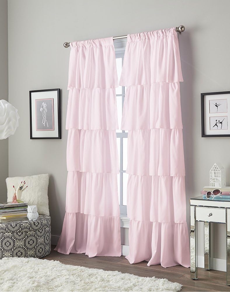 Pink Flounced Ruffle Curtain Panel - Elegant 84 Inch