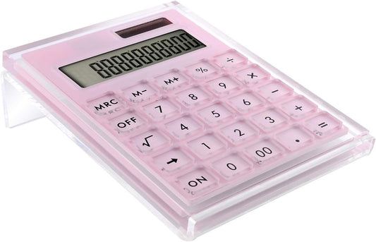 12-Digit Pink Calculator: Battery/Solar Powered, Desktop Stand