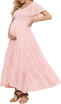 Swiss Dot Smocked Maternity Dress - Flowy Boho Maxi for Photoshoots in