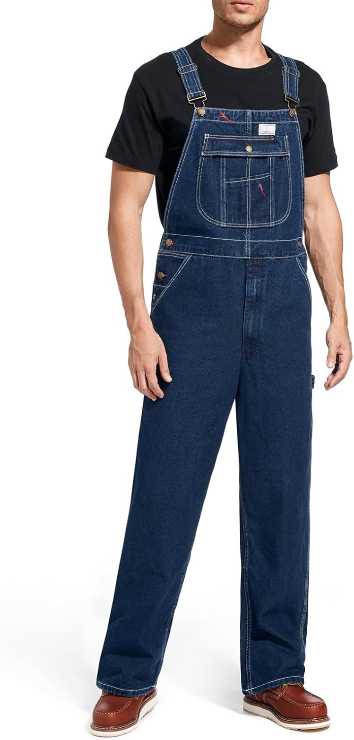 HISEA Mens Denim Bib Overalls for Work with Adjustable Straps