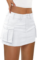 Women Cargo Mini Skirt Denim Jean Dress with Pocket - Stretchy Low