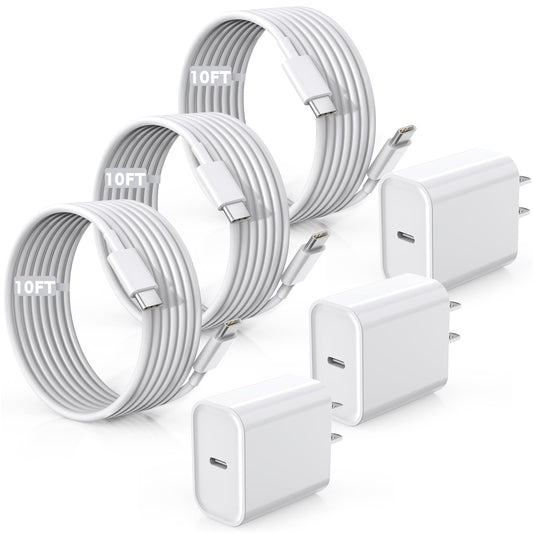 Fast 10FT iPhone Charger Set - Quick Charge Trio!