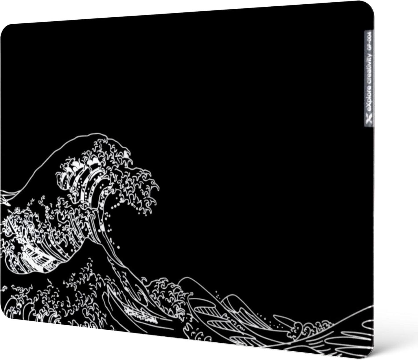 XVX Black Kanagawa Glass Mousepad for Gaming with Precision