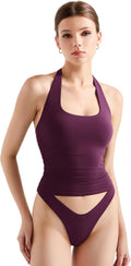 SUUKSESS Women Halter Tank Tops Double Lined Backless Y2K (Style M6FJ)