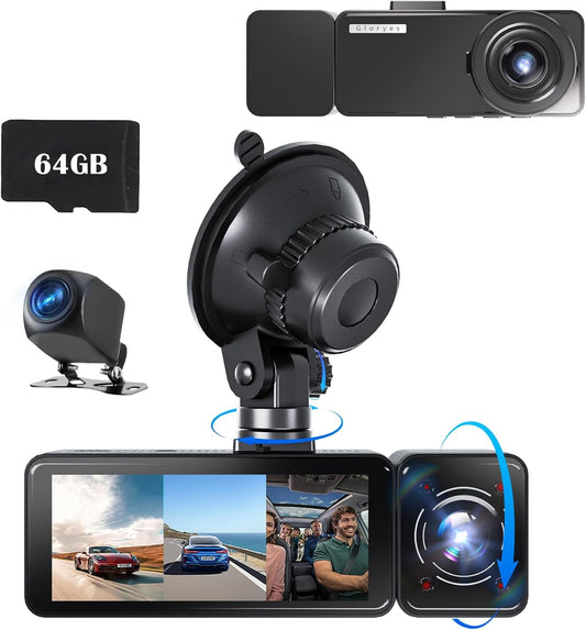 3 Channel Dash Cam: 2.5K UHD, 24/7 Recording, IR Night Vision