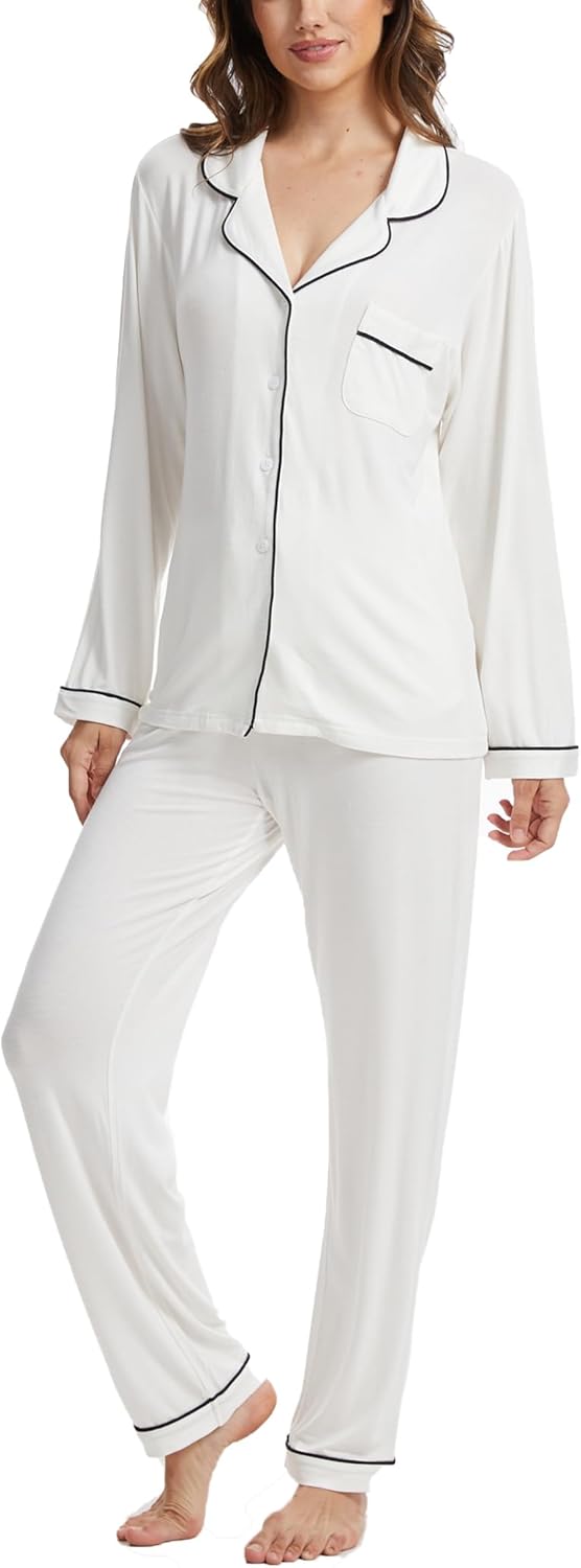 Button Up Pajamas for Women Long Sleeve Soft Loungewear Set