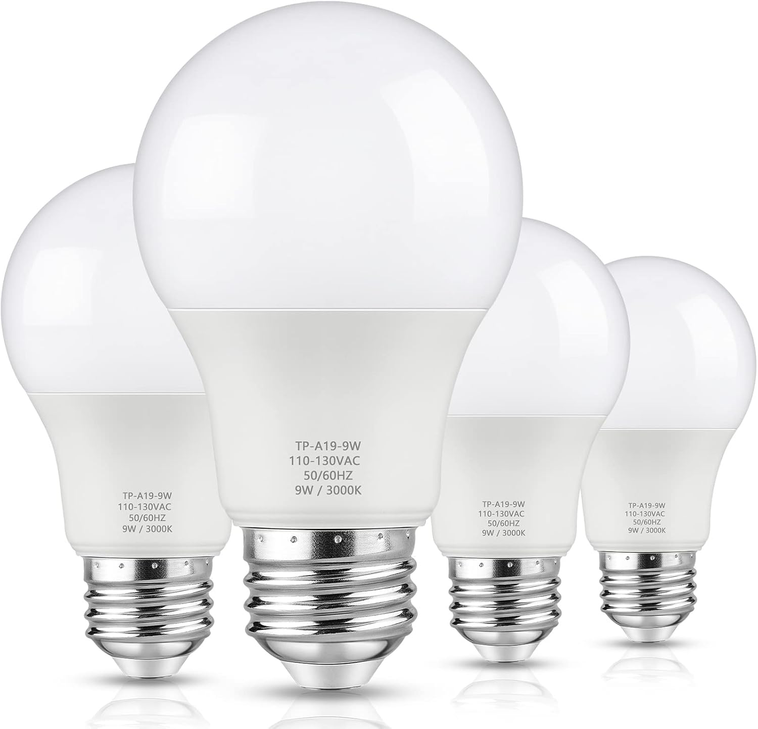 A19 LED Light Bulbs 60 Watt Equivalent Soft White 3000K 4-Pack