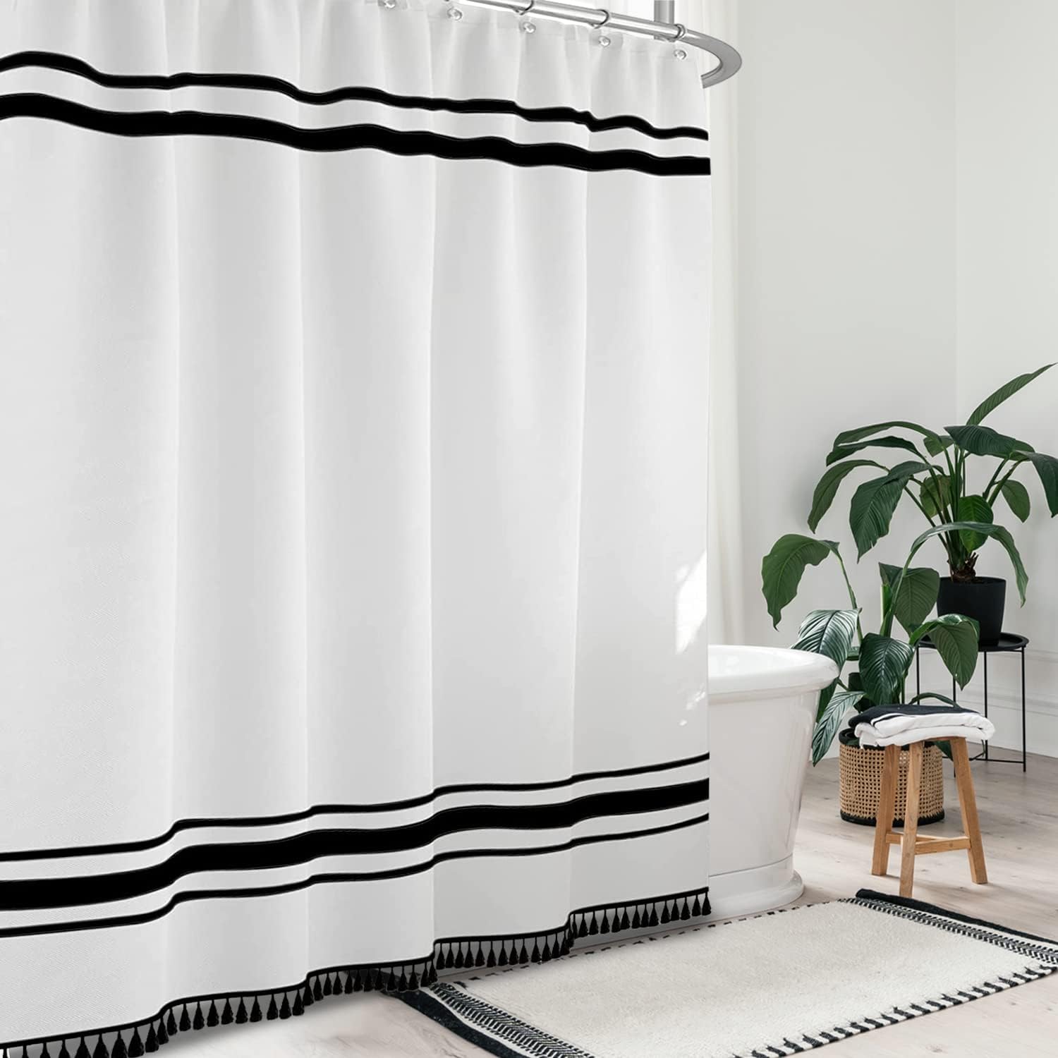 Boho Farmhouse Striped Shower Curtain - Waterproof & Stylish 72x72 -Seasonwood