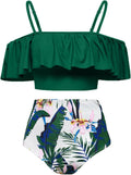 Women's High Waisted Flounce Bikini Set - Tummy Control Off Shoulder