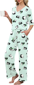LOMON Women's 2 Piece Lounge Pajama Set - Soft 3/4 Sleeve & Wide Leg
