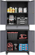 73in Metal Cabinet Black & Gray - Heavy Duty Rolling Storage