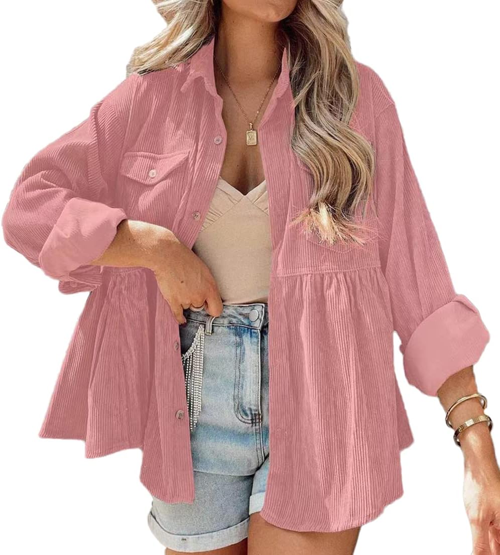 Womens Corduroy Peplum Shirts with Pockets for Every Occasion