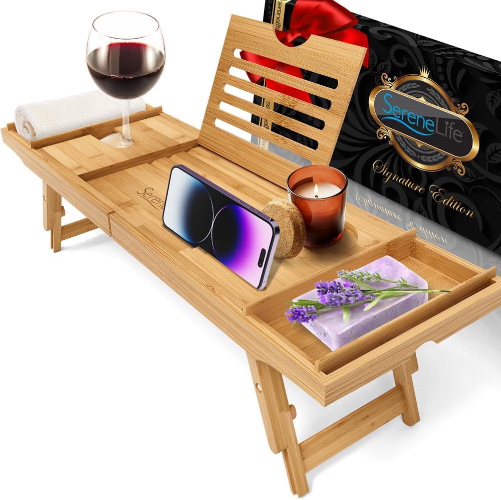 SereneLife Bath Caddy Breakfast Tray Combo for Relaxation