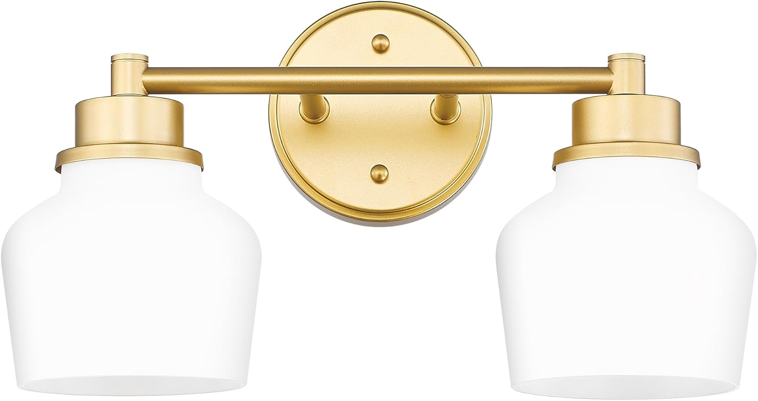 Emak Modern Gold Bathroom Light Fixtures with Milk Glass Shade