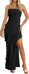 Elegant ZESICA Strapless Bodycon Dress with Ruffle Side Detail