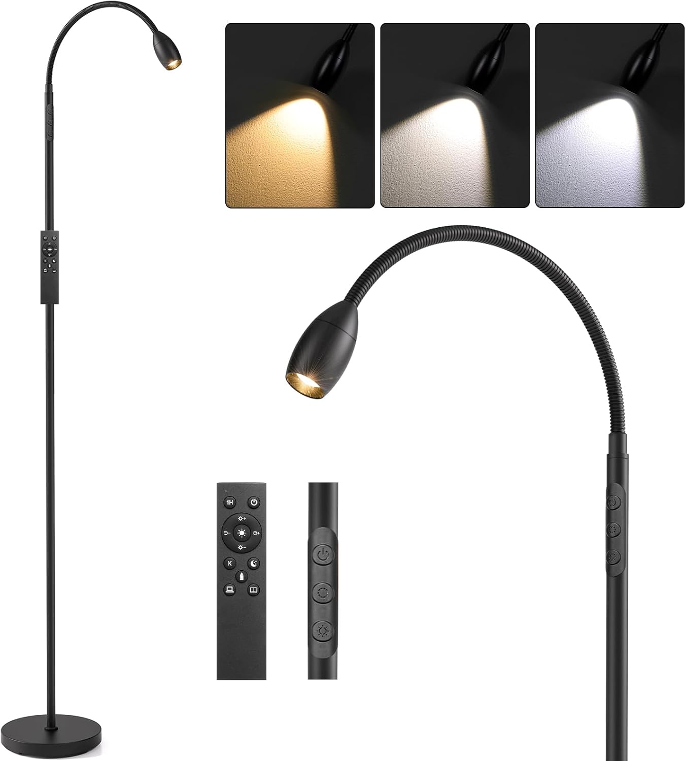 Reading Floor Lamp with Flexible Gooseneck and Dimmable Spotlight