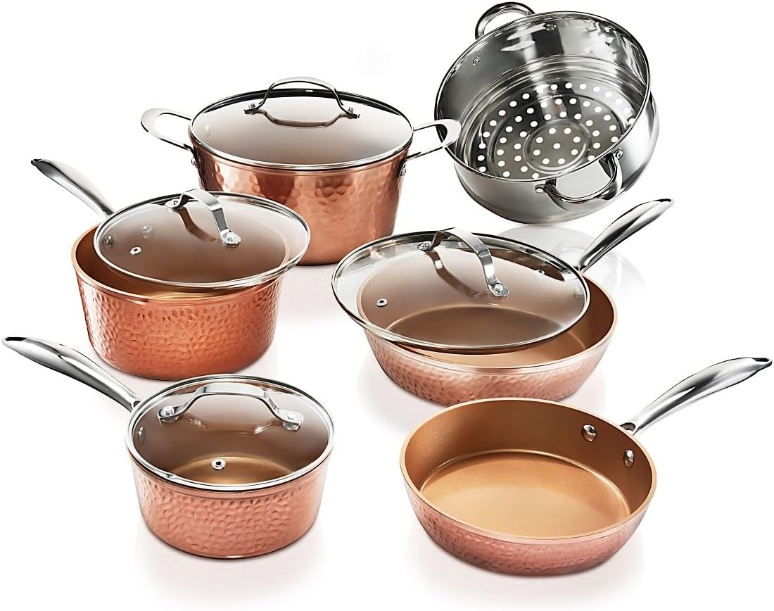 Gotham Steel Hammered 15 Pc Ceramic Cookware Set for Every Kitchen