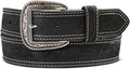 Men's Leather Floral Embossed Belt - Rich Brown Western Style
