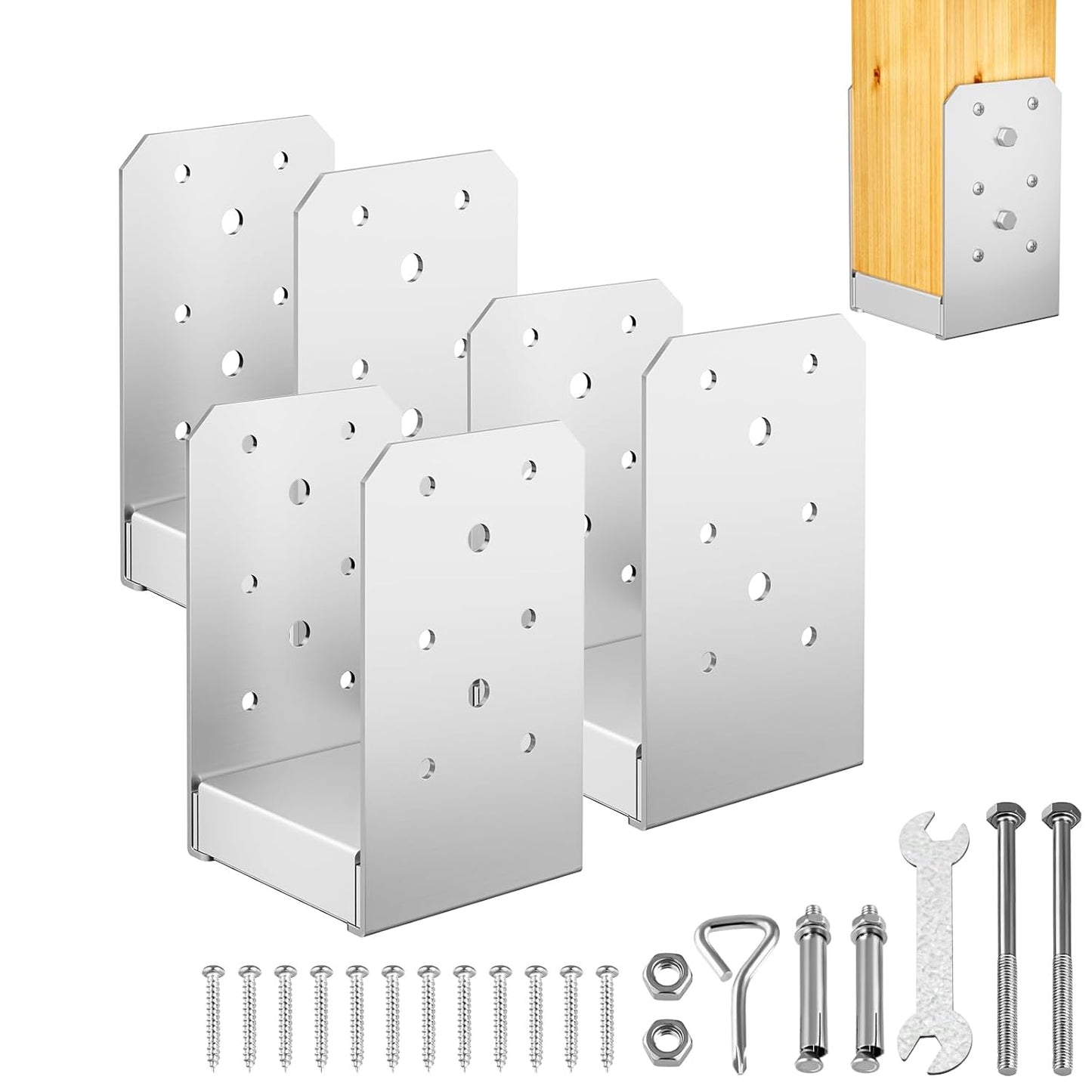 4x4 Post Base Adjustable Stainless Steel Anchor Bracket Set