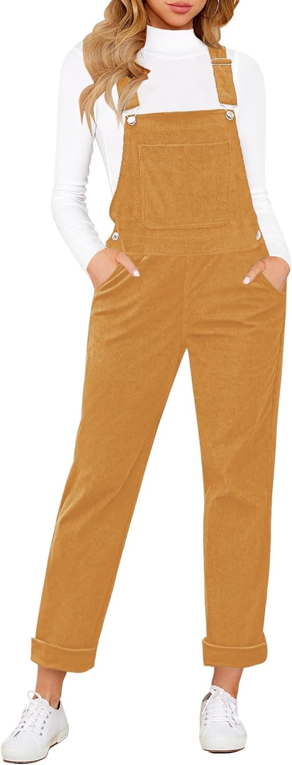 Stylish Womens Overalls Corduroy Bib Adjustable Straps Jumpsuit
